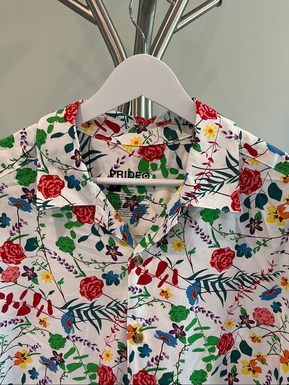 Floral Short-Sleeve Button-Up Shirt - White with Multicolor Floral Print - Picture 3 of 5
